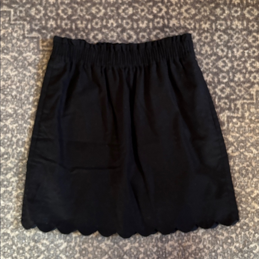 J. Crew Black Linen Cotton Elastic Waist Scalloped Hem Mini Skirt 0